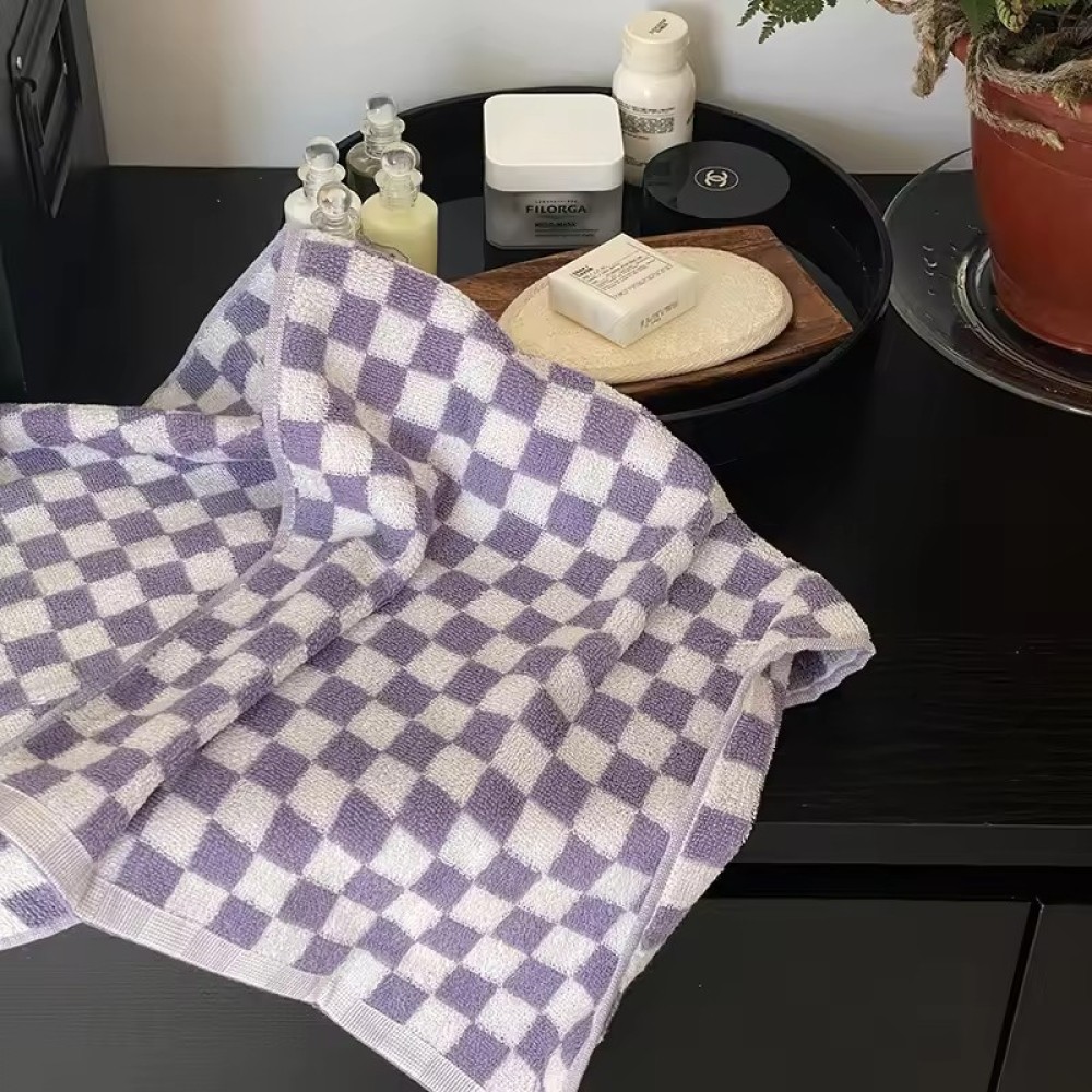 Vintage Ins Jacquard Checkered Long Pile Face Towel Wash Towel Household Bath Towel Absorbent Large Gift