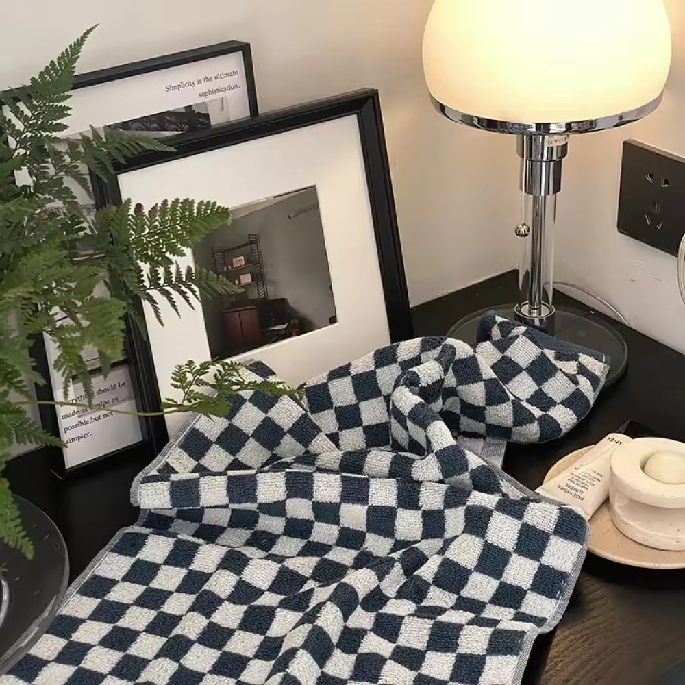 Vintage Ins Jacquard Checkered Long Pile Face Towel Wash Towel Household Bath Towel Absorbent Large Gift